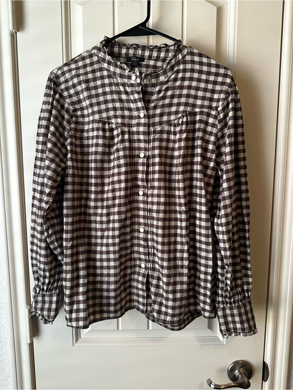 Rails Alanna Chocolate Brown Plaid Pearl Snap Button Blouse size Large